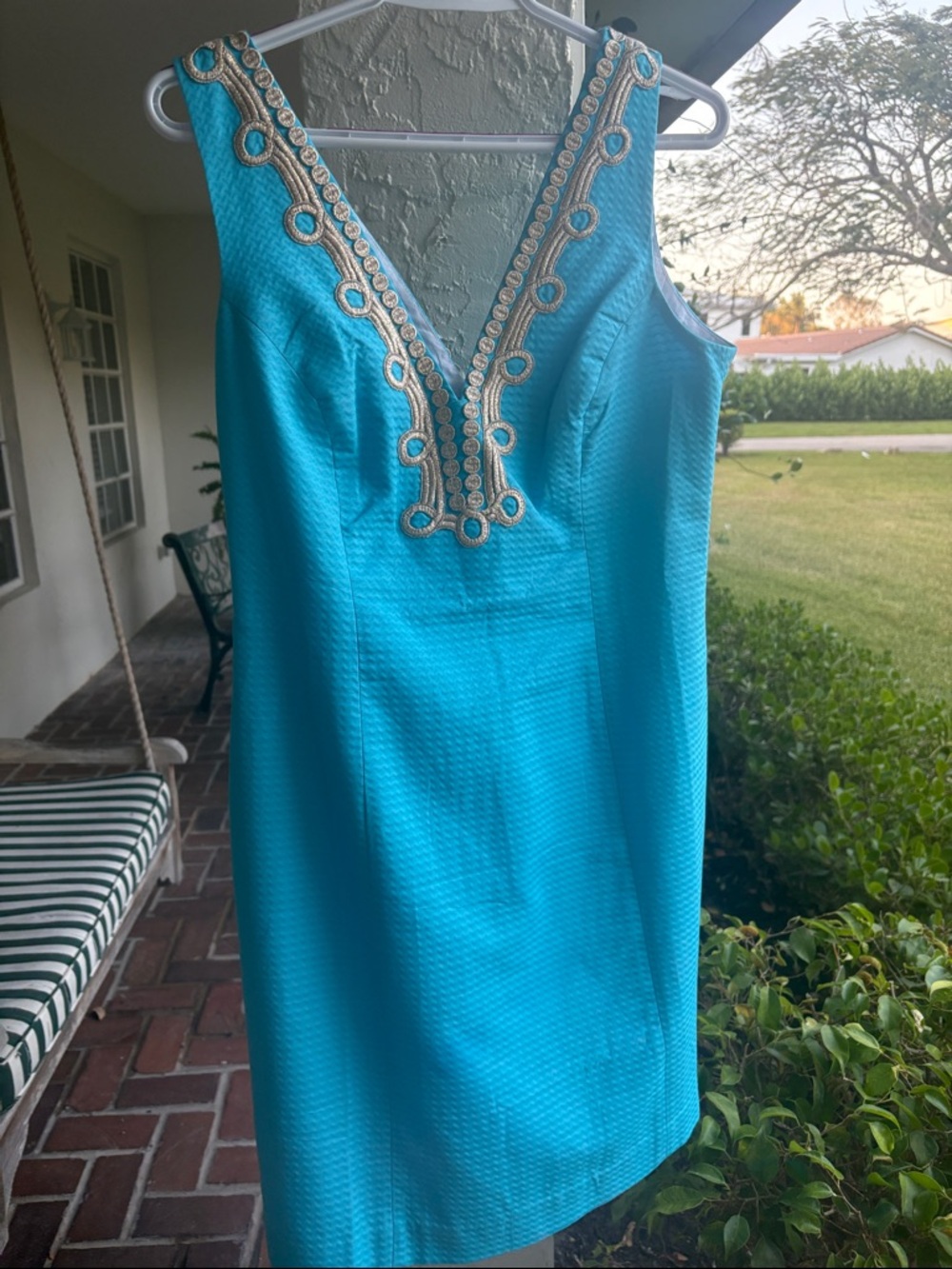 Lilly Pulitzer NWT--10-Turquoise Sleeveless V-Neck Embellished Sheath Dress